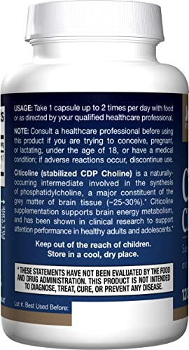 Jarrow Formulas Citicoline (Cdp Choline) 250 Mg - 120 Capsules - Supports Brain Health & Attention Performance - Up To 120 Servings ( Packaging May Vary ) #TOP1