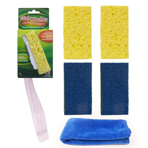 Arrow Dishwand Kit – Dispensador de jabón con asa para lavar y fregar platos, sartenes – Incluye 1 varita, 2 esponjas de repuesto y 2 esponjas de fregado, fabricado en Estados Unidos – Incluye un paño