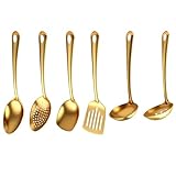 RANJIMA Gold Küchenutensilien Set 6-teilig, Titanbeschichtung Küchenhelfer Set Edelstahl Kochutensilien Set mit Servierlöffel Kochlöffel Spatel, Goldenes Besteck Home Essentials Küchengeräte Zubehör