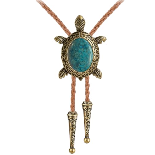 Image of Jeilwiy Bolo Tie for Men Western Cowboy Tie Necklace Gold Bolo Tie Leather Necktie Halloween Tie Accessories for Women