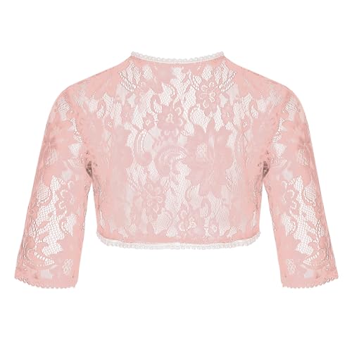 renvena Kids Girls Floral Lace Cardigan Shrug 3/4 Sleeve Open Front Crop Sweater Dressy Bolero Jacket2