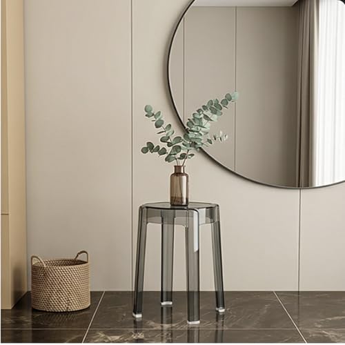 Image of The Artment your artistic apartment Smoke Grey Color CrystalNest Transparent Acrylic Stackable Round Accent Stool, Modern Side Stool for Living Room, Bedroom and Home & Office (Set of 6)
