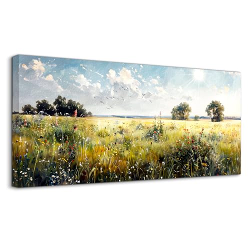 hyidecorart Tableau Decoration Murale Salon Grand, 50x100 cm XXL Impression sur Toile, Cadre Decoration Murale Champs de Campagne, Moderne Décoration de Chambre Salle De Bain Bureau
