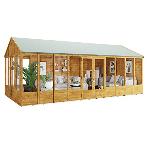 BillyOh Tessa 20x10 Log Cabin Summer House Shed – Spray Treated Wooden Garden Room with Dual Entrance, Wide Double Doors, Tongue and Groove Construction | Versatile Tiny Home for Garden Office