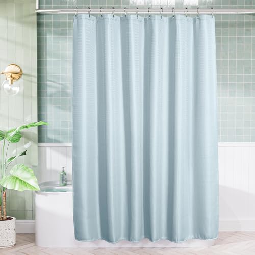 AmazerBath Fog Blue Shower Curtain Waffle Textured, Fabric Shower Curtain Thick Heavy Duty 240GSM Hotel Quality Bathroom Shower Curtains, 72 x 78 Inches