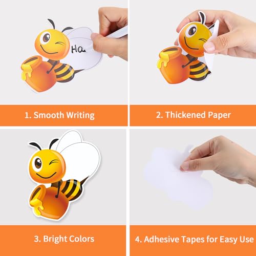 Image of Vuzvuv 90Pcs 5In Bee Paper Cutouts with 180Pcs Glue Points,Bee Cut Outs Bulletin Board Decorations for Birthday Party Theme Decor Supplies
