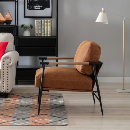 Lukealon Mid Century Pu Leather Accent Chair, Ultra Soft Living Room Chair With Metal Legs Modern Armchair Upholstered Comfy Seating For Bedroom Reception Area Reading Room, Browm #TOP5