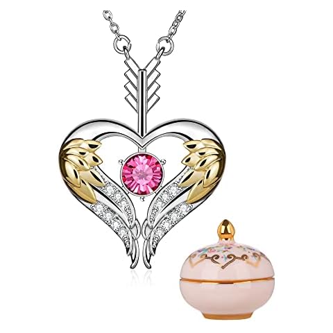 PLATO H Angel Arrow Guardian Love Heart Wing Necklace Lucky Stone Pendant for Women Teen Girls Mom Gifts for Birthday Anniversary Christmas, Cubic Zirconia, Cubic Zirconia Cover