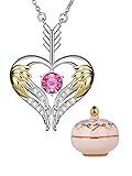PLATO H Guardian Angel Arrow Heart Wing Necklace Pink Lucky Stone Pendant for Women in Ceramics Trin