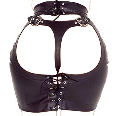 QISON Pantalons réglables en Cuir Verni Jupes des vêtements de Club pour Les Femmes (M)