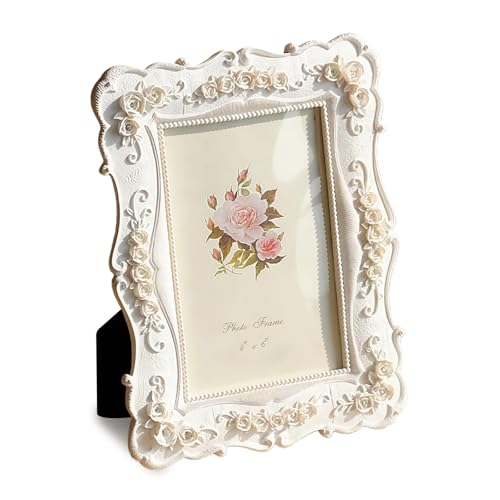 Esoes Vintage Photo Frame, White, Free-standing & Wall Mountable Premium Vintage Picture Frame with Matted (6 x 4 inch)