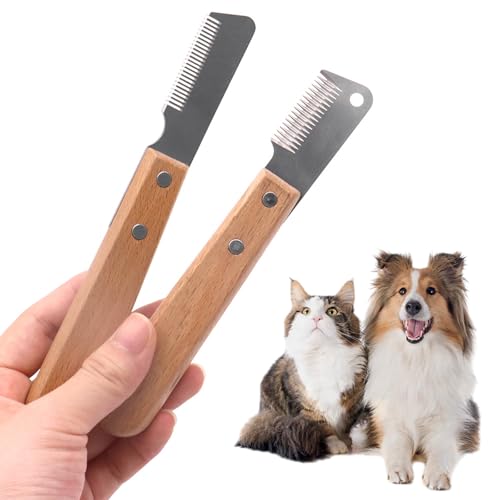 Omnikryp Trimmmesser Set für Hunde und Katzen, Trimmmesser Hund mit Super Feiner und Super Grober Zahnung, Teilig Fellpflege Kamm, für Langhaar Oder Kurzhaar Pflege