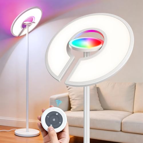 2-in-1 Full Spectrum LED Floor Lamp with Remote, 76'' Tall 350° Adjustable 4100LM Super Bright Reading Lamp with RGB Ambient Glow,Stepless Dimming & 5CCT Modern Standing Lamps for Living Room, Bedroom - image 1