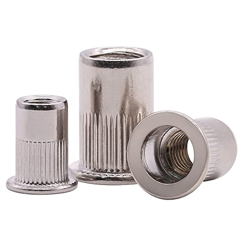 Image of M4-0.7 x 10.5mm Rivet Nut Stainless Steel 304 (18 /8), UNC Flat Head Threaded Insert Rivnuts, Knurled Body, 100 PCS