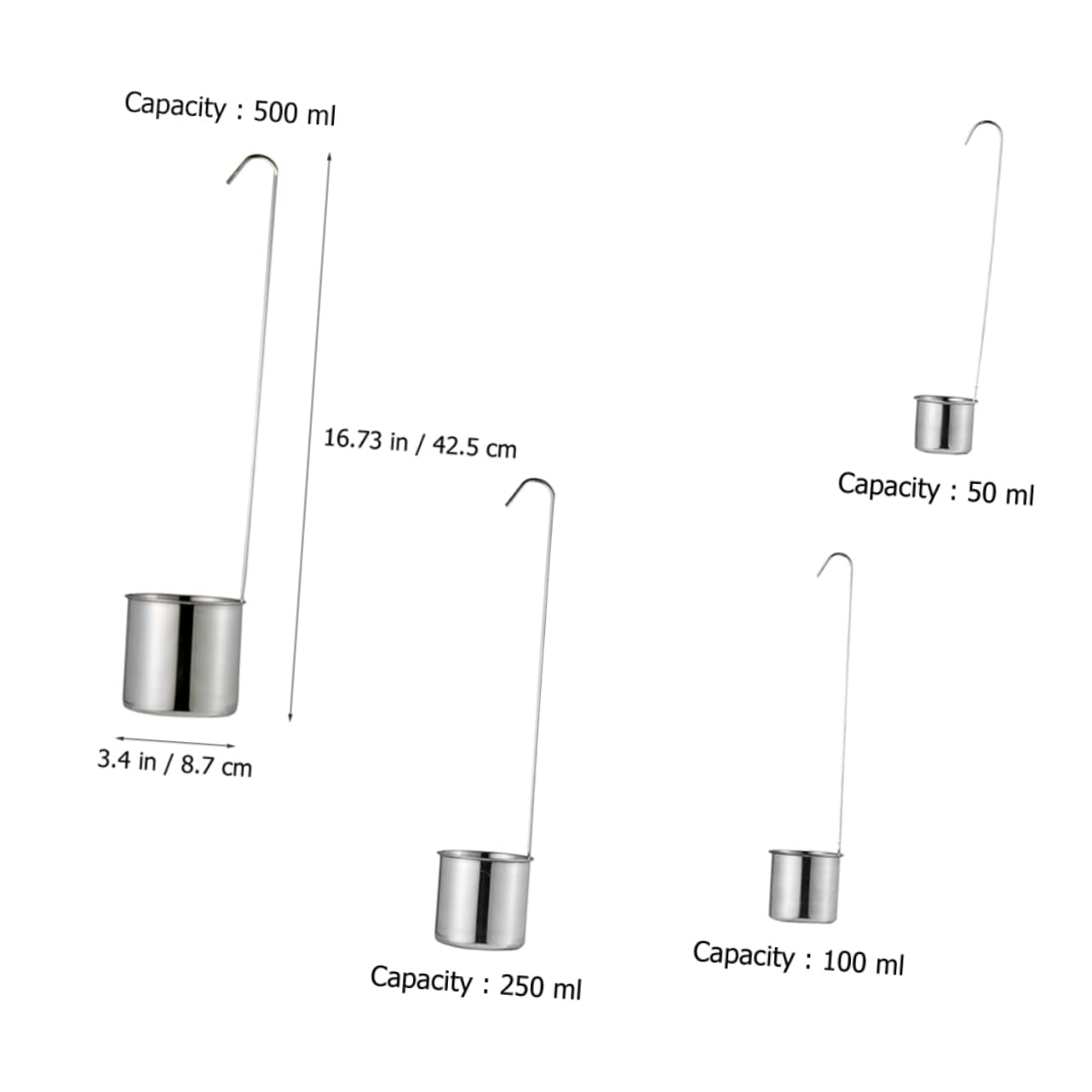 Imbuto da Cucina in Acciaio Inossidabile Manico Facile per Versare Olio Vino e Succhi con Mestolo Set 4 Misure 50-500ml per Riempire Bottiglie Strette