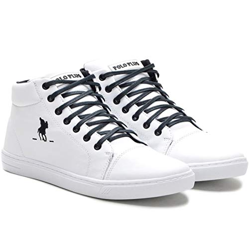 Tênis Estilo Botinha Casual Polo Cano Alto Masculino Confort + Carteira Cor:Branco;Tamanho:41