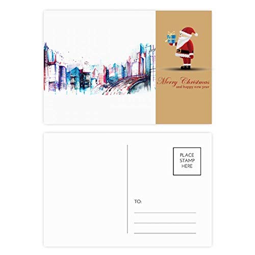 Cartes postales gratte-ciel aquarelle et Père Noël premium