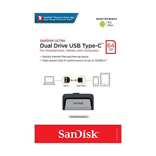 Sandisk Ultra Dual - USB Flash Drive - 64 GB - Cinza