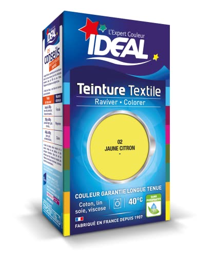 IDEAL - Teinture Tissus Liquide Mini 02 Citron - 40 ml + 1 Dose de Fixateur 50 g - Teinture Textile Longue Tenue - Coton, Lin, Soie, Viscose - Efficace dès...