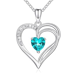 AM ANNIS MUNN 925 Sterling Silver Heart Necklace for Women Birthstone Necklace Double Heart Silver Necklaces for Women Jewelry Gifts for Women Mum Her