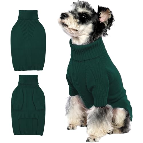 Image of Turtleneck Dog Sweater, Thermal Knitted Sweater for Small Dogs (Green,M) | 4-Way Stretchy Fit, Cozy & Warm Pullover Clothes for Fall Winter, Indoor & Outdoor Knitwear, Fit for Frenchie, Dachshund