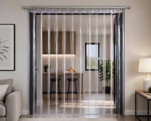 Image of PVC Transparent AC Curtain | Waterproof Door Curtain | Quick Water Release | Dust & Insect Protection | Energy Saving Cooling (9 Feet (Pack of 1))