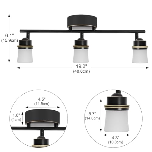 Image of 3 Light Dimmable LED Track Lighting Kit, Matte Bronze Flush Mount Ceiling Light Fixture with Etched Glass Shades, Adjustable Wall Lamp with Integrated LED Bulbs