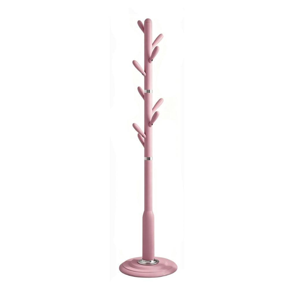 HRGKLMN Freestanding Coat Stand Modern, Coat Rack Metal with Round Hooks, Versatile Wardrobe for Entrance, Living Room And Office, Stable Coat Stand for Jackets, Hats, Bags, Scarves,Pink