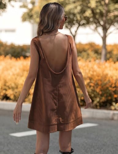 Image of Hooever Women's Corduroy Overall Dress Round Neck A Line Skirtall Jumper Mini Dress Pinafore with Pockets
