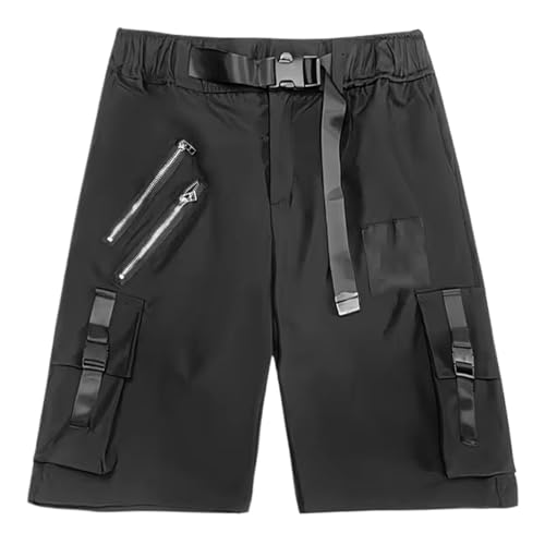 Short cargo tactique pour homme d'été style hip-hop streetwear longueur genou multi-poches noir