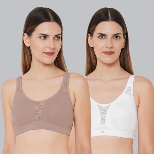 Image of SOIE Women Solid Non Padded Non Wired Full Coverage Stretch Cotton Minimizer Bra Combo Pack of 2