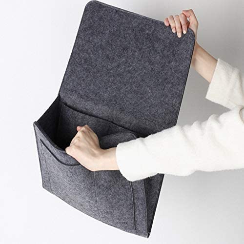KINHA Felt Bedside Storage Organiser Dark Grey Hanging Caddy with Multiple Pockets, Soft Felt Bedside Sofa Armrest Organizer for Remote Phone Books Tablet, Space Saving Bedside Storage-image-42