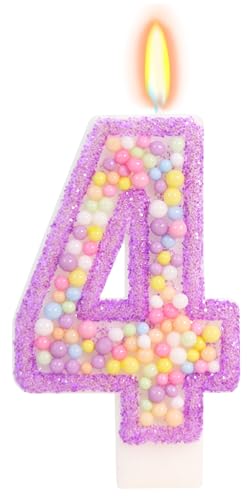 FamGift Pastel Macaron Number 4 Candle, 4th Birthday Decorations for Girl