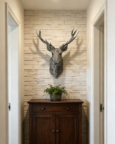 XIUCAI Extra Large Gray 3D Resin Deer Head Wall Sculpture