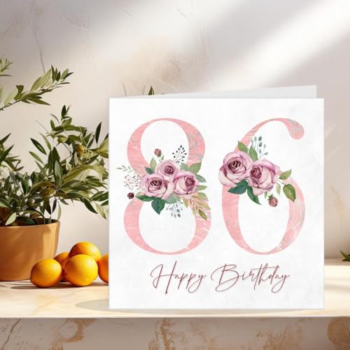 86th Birthday Card for Women - Floral 86th Birthday Cards for 86 year old woman Eighty Six, Eighty Sixth Ladies Nan Grandma Mum Aunt Sister Mom Friend