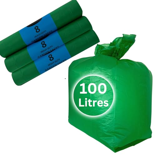 Lot de 24 sacs poubelle de jardin très résistants Vert 100 l