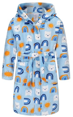 Image of Kids Hooded Bathrobe Girls Soft Plush Hooded Flannel Pajamas Sleepwear Boys Spa Robe