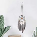 Feather Dream Catcher Car Interior Rearview Pendant, Feather Dream Catchers Wall Hanging Decorations(Style 1 - Grey) - Image 3
