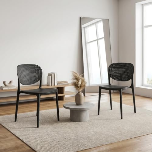 Image of INNOWIN Casper Stackable Arm Chair | Accent Chair for Living Room Home, Bedroom, Cafe and Hotels | 3- Year Warranty | Set of 2 | Plastic | Black