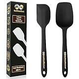 RedWoodBest Premium 600F High Heat Resistant Silicone Spatula 2 Set Sturdy Handle Created for Cooking, Baking and Mixing, One Piece Design, Non-Stick, Strong Stainless Steel Core (Black)