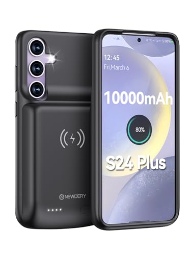NEWDERY Battery Case for Samsung S24 Plus, 10000mAh Qi Wireless Charging, 18W Input Fast Charging, Sync Data Supported, Portable Rechargeable Charger Case Battery Pack for Galaxy S24 Plus 5G 6.7'