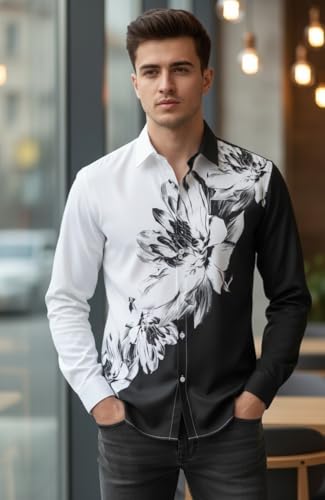 Image of Men's Floral Printed Casual Shirt | Full Sleeve Button-Down Stylish Shirt for Men | Slim Fit Party, Office & Street Wear Fashion Shirt