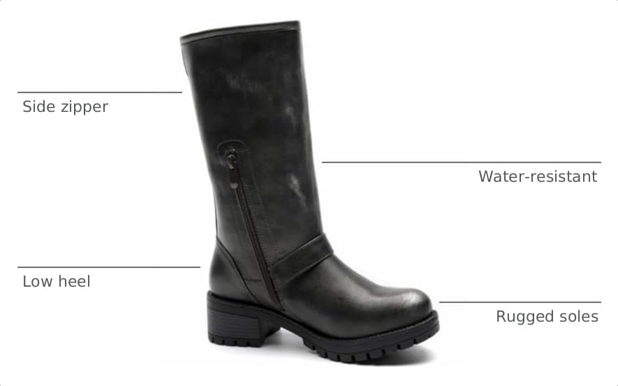 Image of GLOBALWIN Chunky Mid Calf Fashion Dressy Motocycle Biker Military Style Combat Boots for Women Low Heel