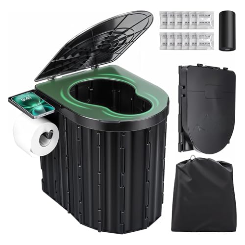 Camping Toilet Portable Toilets for Adults and Kids Lightweight Folding Toilet with Lid and Paper Holder Compact Outdoor Travel Potty with Ergonomic Design for Car Hiking Beach and Camping
