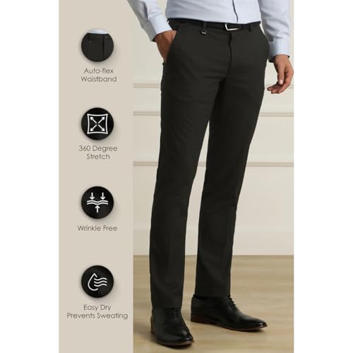 Image of Van Heusen Men's Mid Rise Slim Fit Durapress Flat Front Trousers | Superior Comfort | Auto-Flex Waist Band | Soft Touch