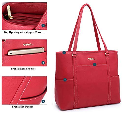 Classic Laptop Leather Tote Bag for 15 15.6 inch Notebook Computers Travel Carrying Bag with Smart Trolley Strap Design - Red3