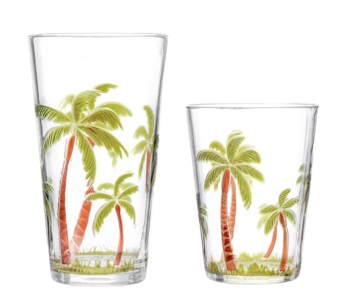 KLIFA- HOLIDAY- 16.2 & 19.8 oz, Set of 8, Plastic Palm Tree Drinking Glasses, Arylic Shatter-proof...