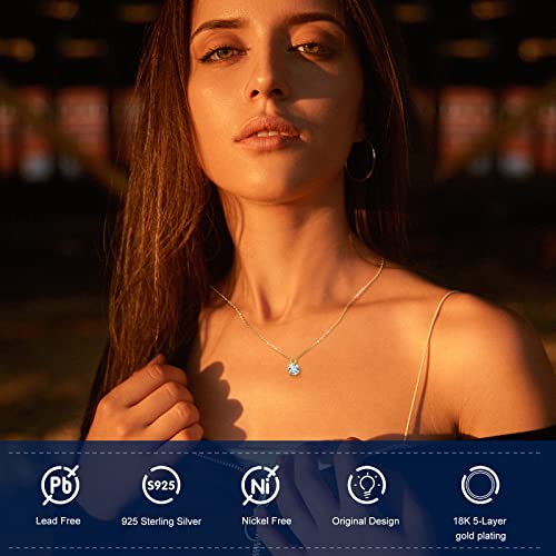 Diamond Solitaire Necklace For Women, Moissanite Diamond Necklace 18K Yellow Gold Plated S925 Pendant Necklace Lab Created Diamond Moissanite Pendant Round Simple Necklace Moissanite Jewelry Gift For Mother Mom 3Ex Cut 4.0 Ct 18 Inches #TOP4