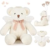 Sratte 16 Inch Angel Bear Plush Stuffed Animal with Wings Bow Soft Cute Stuffed Bear Plushies Toy for Boys Girls Birthday Baby Shower Baptism Christening Family Gifts