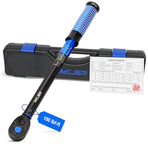 INGJER Upgrade Torque Wrench Auto,1/2" Drive Click Torque Wrench,10-180ft.lb,Dual-Direction Adjustable 72 Tooth inch Pound Torque Wrenches for Car, Motorcycle,Professionals & DIYers